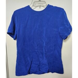 Silx Women's 100% Silk Short Sleeve Royal Blue Blouse Key Hole Button Vtg Size 8